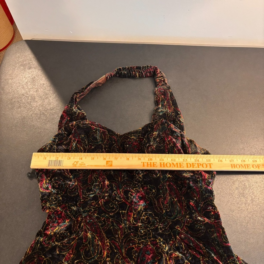 Masquerade VGT Y2K Velvet Floral Halter Sweetheart Neck Mini Dress Flare SZ 9 - Picture 7 of 11